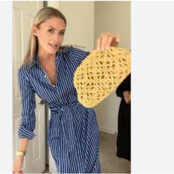 J.McLaughlin Orla Stripe Long Sleeve Tie Waist Button Front Midi Shirt Dress - Picture 4 of 9